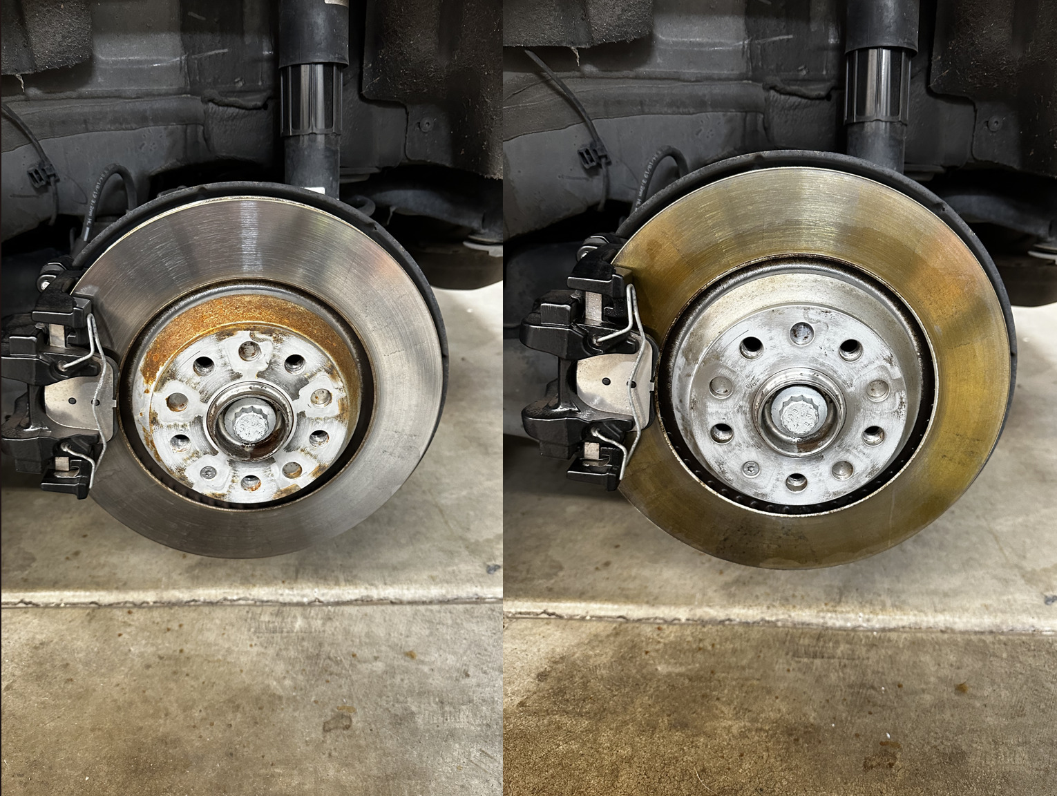 before and after brake rotor rust removal